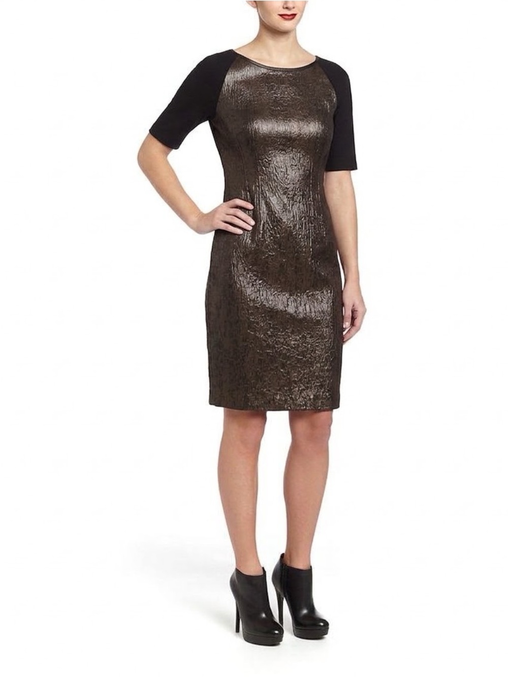 Elie Tahari Textured Metallic Sheath Dress